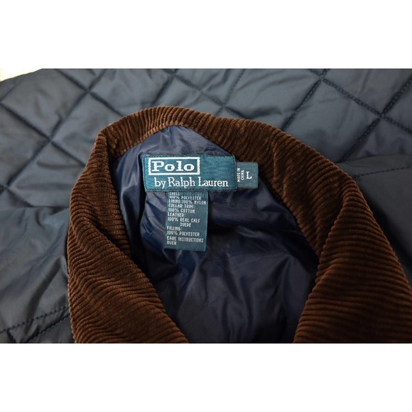 Vintage Polo Ralph Lauren Blue Quilted Corduroy Collar Full Zip Vest Jacket L - Picture 7 of 7